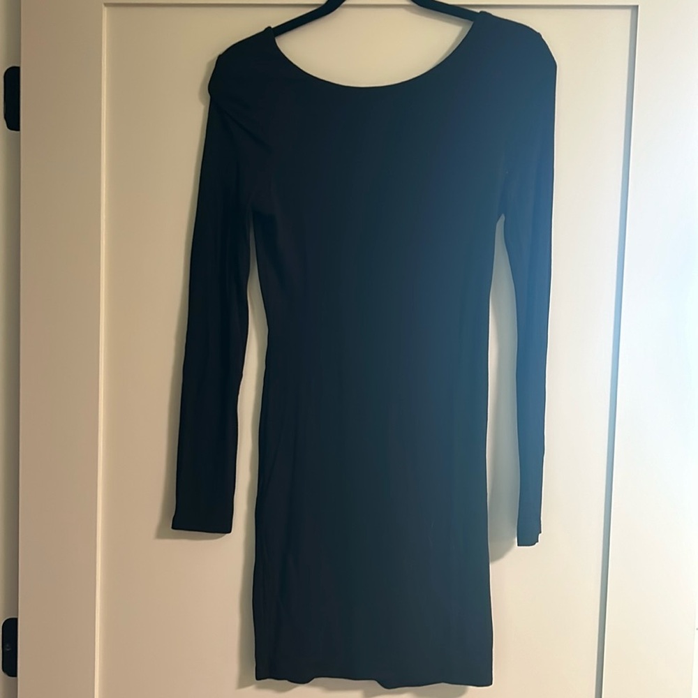 Simple long sleeve black mini dress